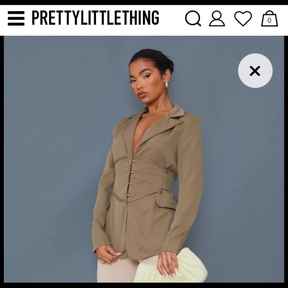 Khaki Corset Woven Blazer Size 10 NWT